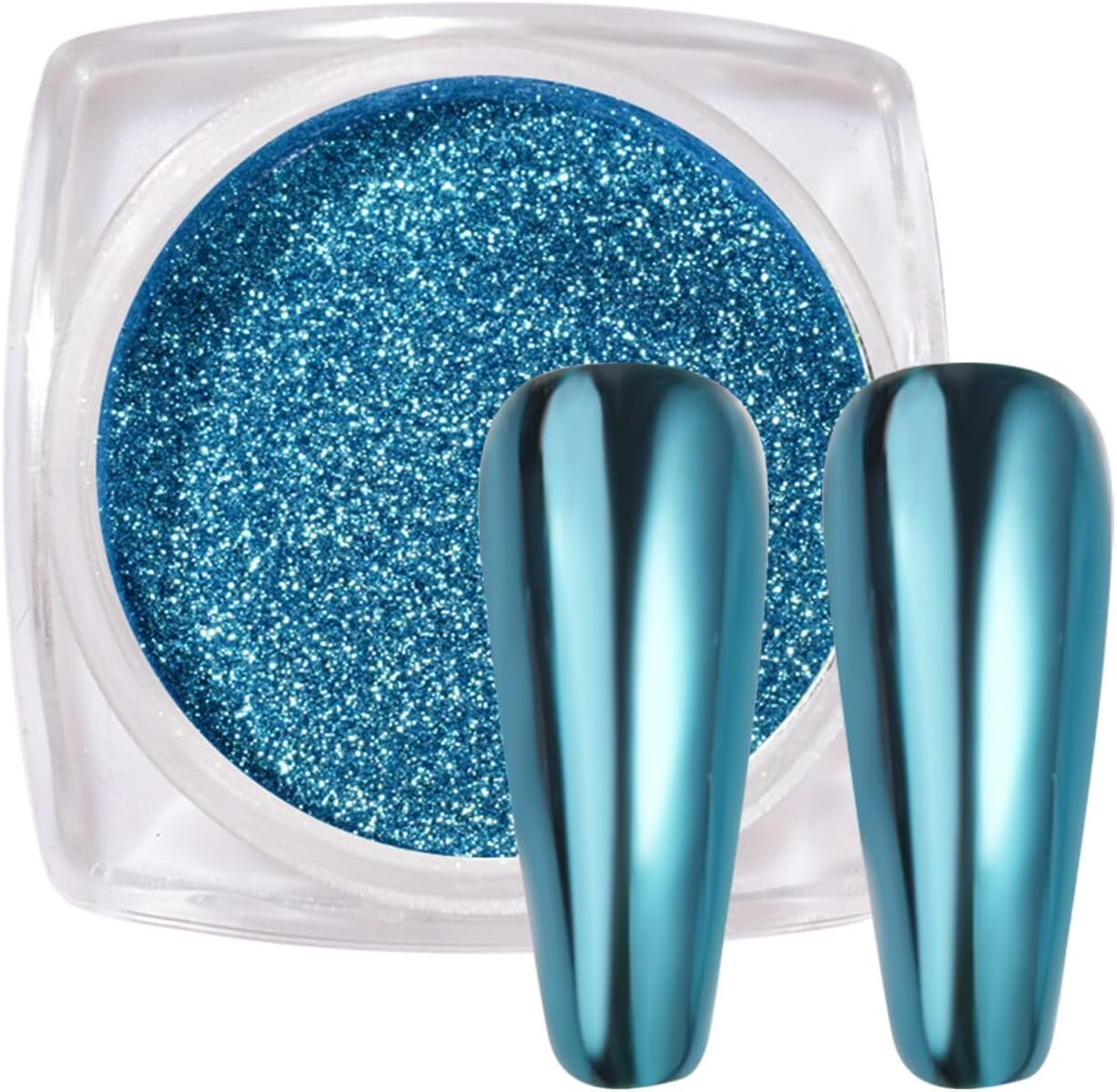 Pretty Diva Cyan Chrome Nail Powder, Cyan Blue Chrome Nail Powder Mirror Chrome Powder for Nails Metallic Chrome Nail Pigments Powder Decoration for Nail Art