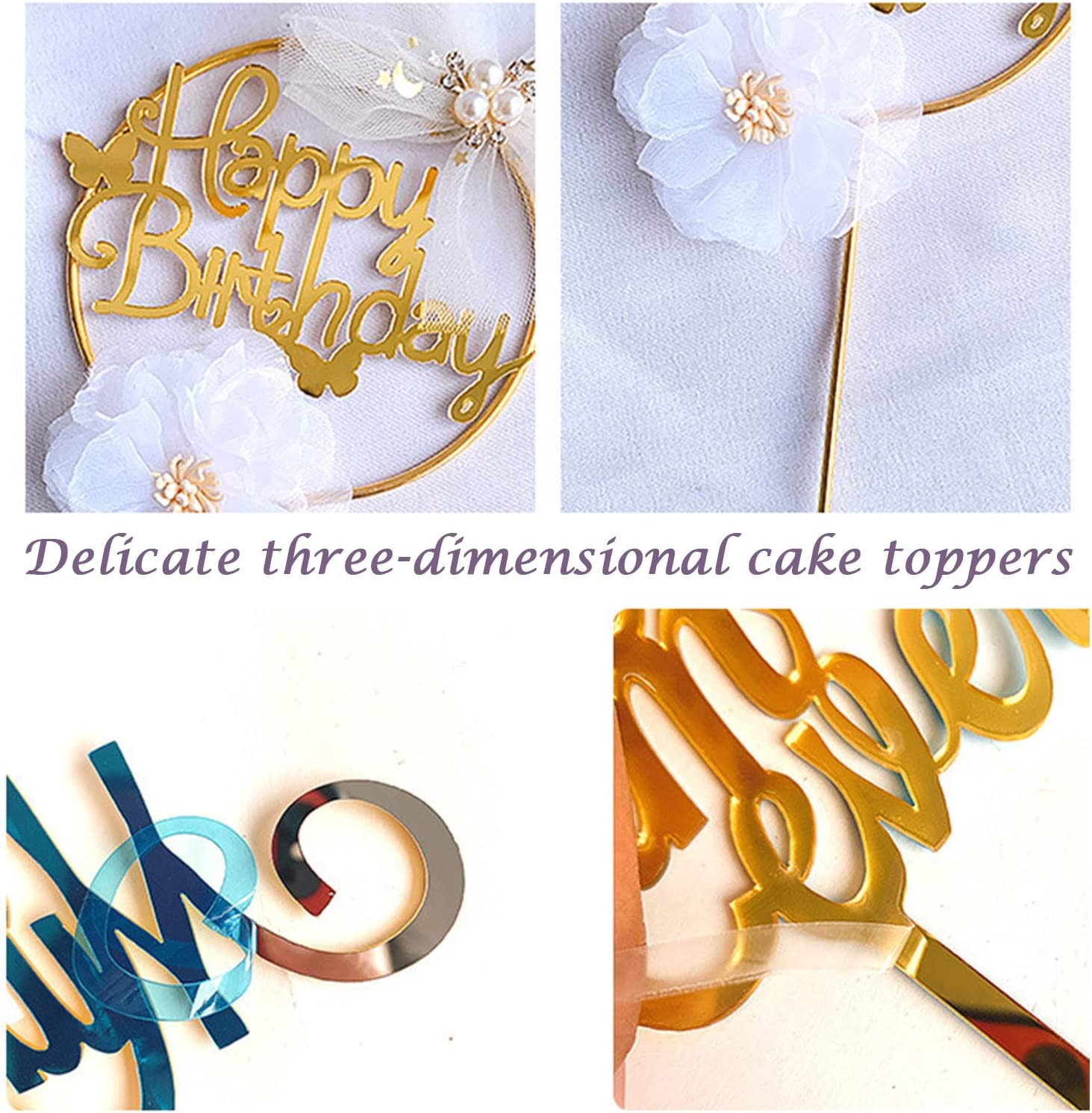 Birthday Cake Toppers,38-Pieces Butterfly Cake Decorations with Happy Birthday Cake Toppers for Baby Shower Wedding Birthday Party Decor image number 3
