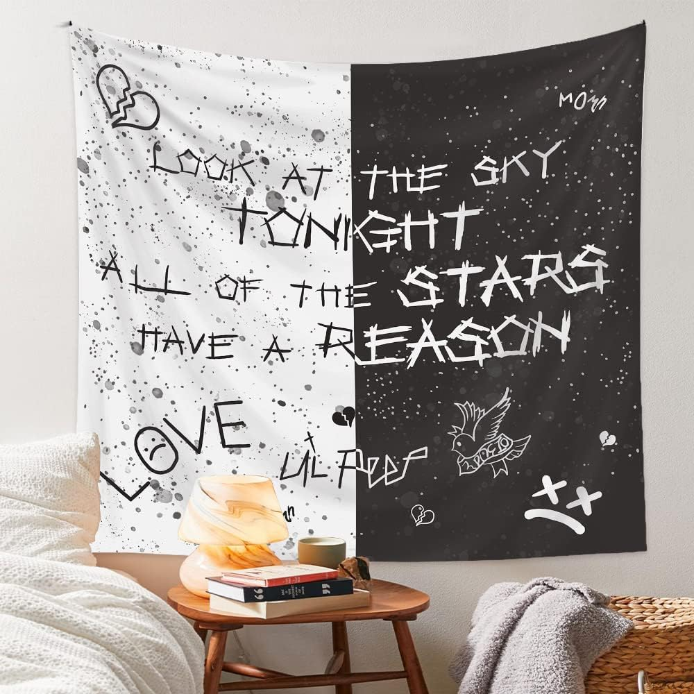 LWZAYS Rapper Wall Tapestry Lil Peep Tapestries Juice Wrld Black and White Star Tapestry for Bedroom Dorm Hip Hop Home Decorations Wall Hanging 60'' X 50'' image number 6