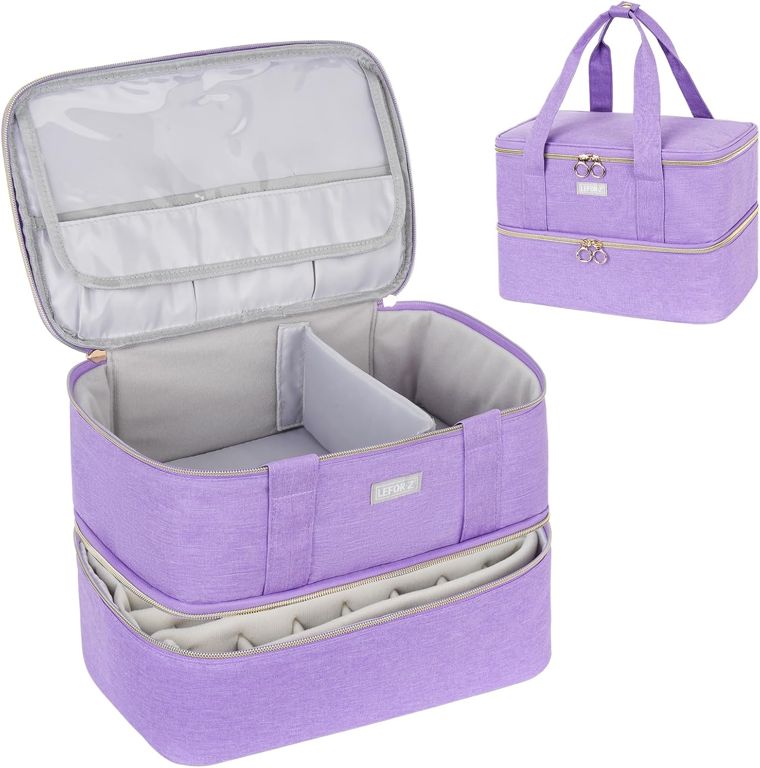 Nail Polish Organizer,Double-Layer Nail Organizers and Storage for Nail Tech,Nail Polish Carrying Case Bag Holds 40 Bottles (15Ml-0.5 Fl.Oz) and Nail Lamp,Portable Nail Polish Holder for Nail image number 5