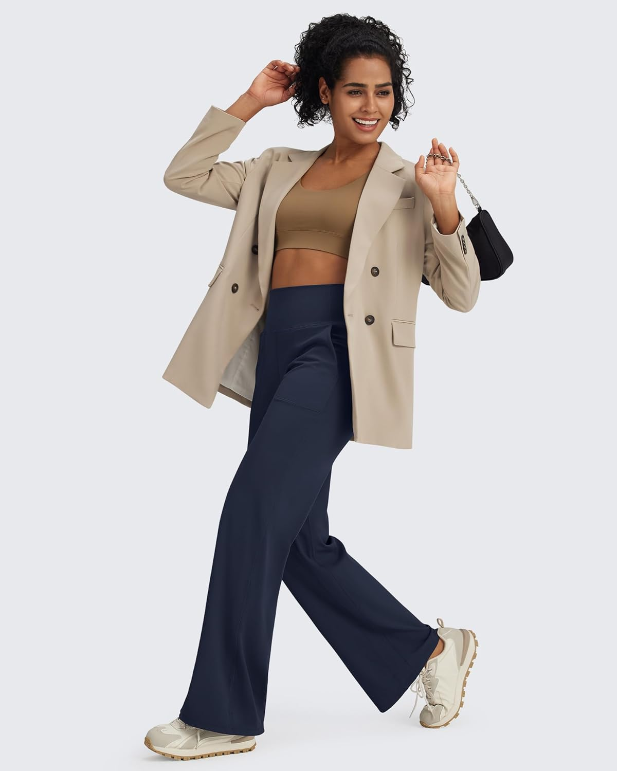 G4Free Wide Leg Pants Woman Yoga Pants with Pockets (Dark Navy,S,33") image number 6