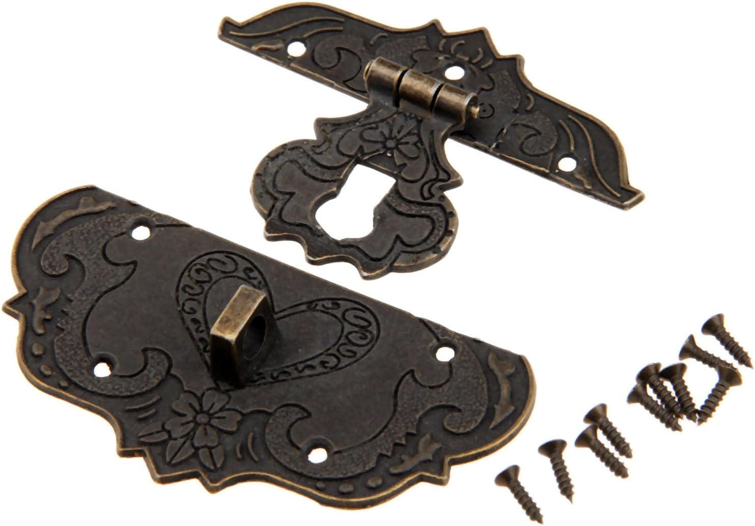 Dophee 3"X2.24" Vintage Latch Hasp, Antique Embossing Decorative Brass Hasp Clasp Latch Lock with Screws for European Style Jewelry Trinket Box Decoration Furniture Cabinet Wooden Box Case - 1 Pack image number 2