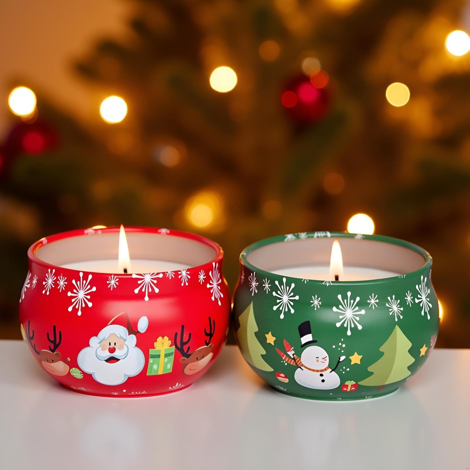 Set of 4 Christmas Snowman Santa Claus Scented Candles Gift Set for Home Women, 4.4Oz Natural Soy Wax Strong Cedar, Lavender, Apple&Cinnamon and Vanilla&Jasmine Aromatherapy Candles (B) - A image number 6