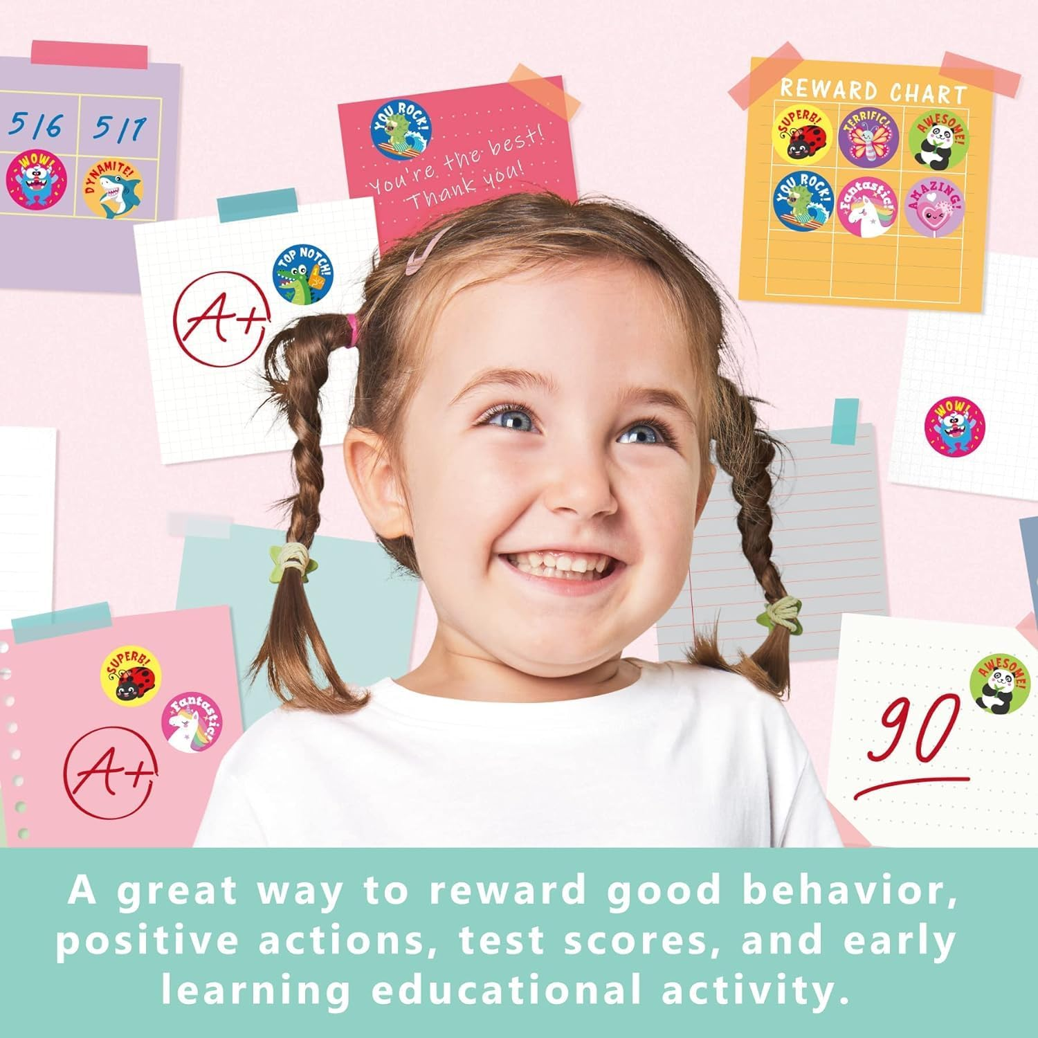 Mtxorvix 2000PCS Kid Stickers，Motivational Reward Stickers for Kids,Animal Cartoon Motivational Stickers, 4 Roll Motivational Stickers in 24 Designs for Children Students Teachers Classroom image number 1