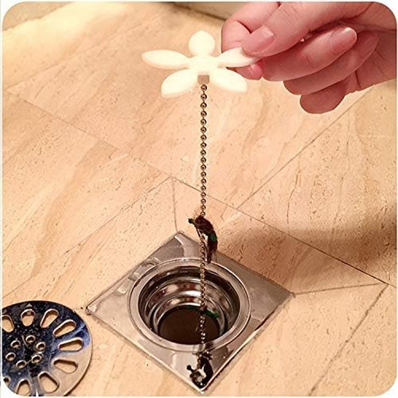 KRISMYA 10 Pcs Sink Strainer Bathtub Drain Hole Hair Cleaner Chain Hook,Drain Flower Hair Catcher for Bathtub and Kitchen - White image number 4