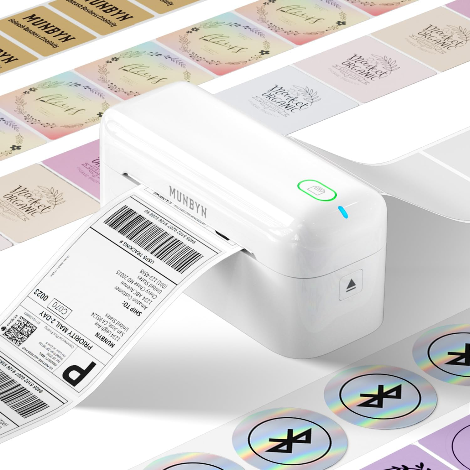 MUNBYN Bluetooth Shipping Label Printer, 4X6 Thermal Label Printer for Small Business, Compatible with Iphone, Android, Windows, Macos, Etsy, Shopify, Royal Mail, DHL, DPD, Evri, 402B, White image number 5