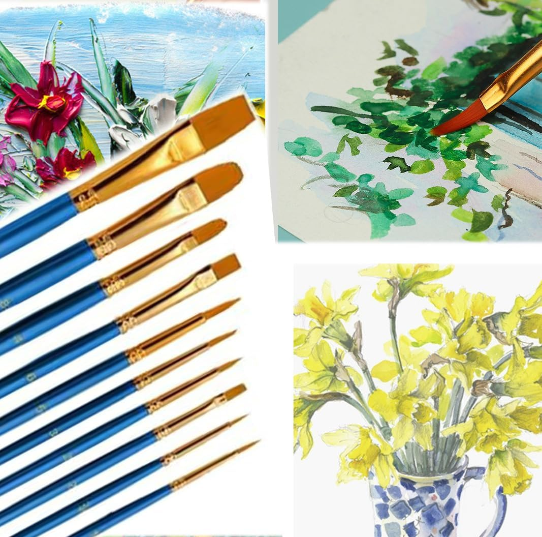 Paint Brushes Set, Flat round Pointed Tip Paint Brushes for Fine Detailing Art Painting Acrylic Watercolor Oil Gouache Tempera and Body Painting (Blue 20Pcs+Trays 5Pcs)