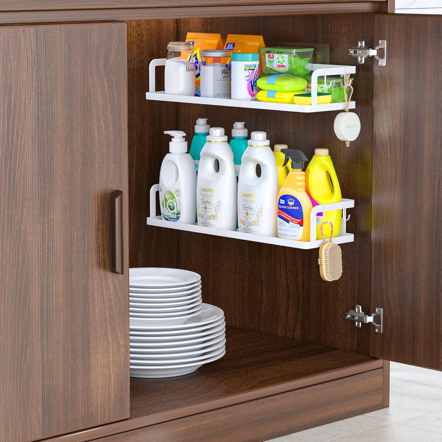 PUSDON Hanging Storage Baskets Organizer Wall Mount, Metal Wire Storage Bin Rack for Kitchen Bathroom Shower Spice Shelf Home Decor Essentials Black-2 Packs (Netting) image number 1