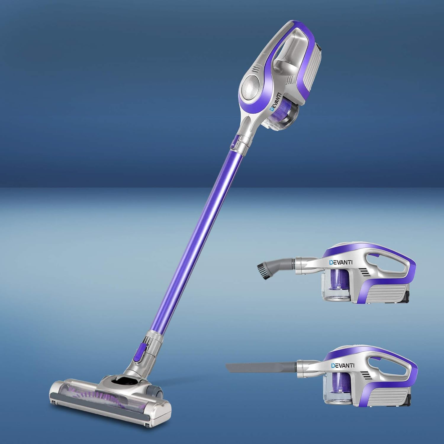 Devanti Cordless Vacuum Cleaner, Stick Vacuum Strong Suction Handheld Hand Held Handstick Bagless Recharge Vac 150W Compact Dustbuster Sweeper Dust Buster Portable for Home Car Stairs, Purple image number 2