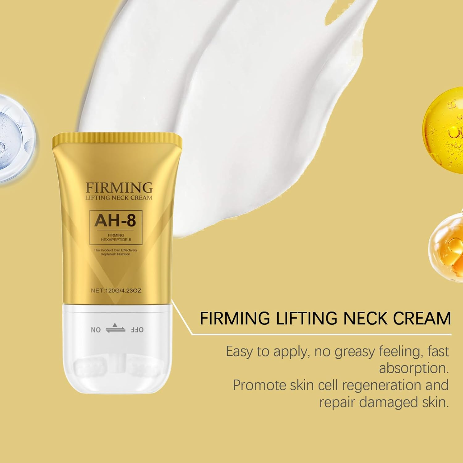 AH-8 Firming Neck Cream, 2-In-1 Guasha Neck Moisturizer with Roller Applicator, for Saggy Skin, Double Chin, Face Lifting (2 Packs)