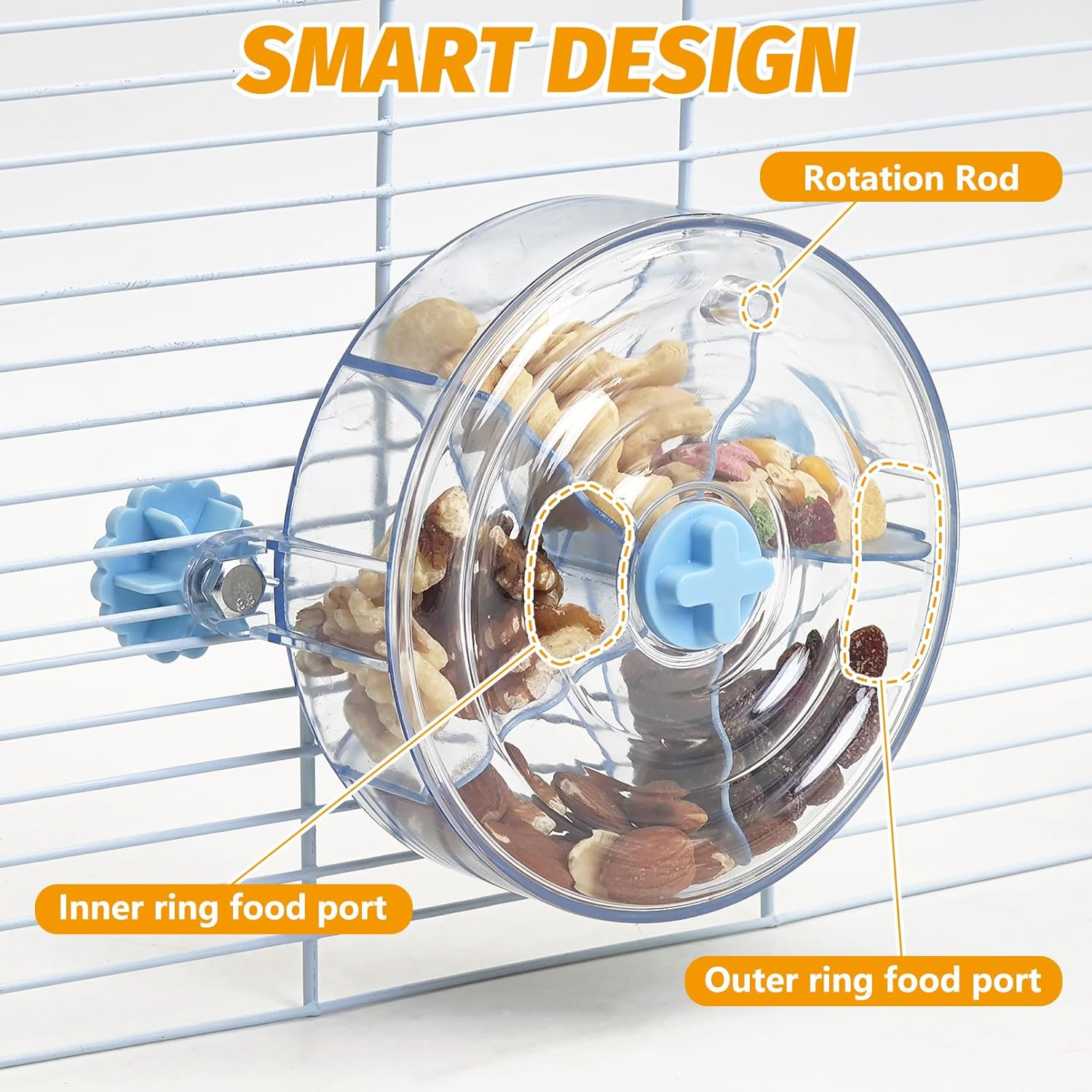 VCEPJH Rat Foraging Toy Interactive Slow Feeder with Transparent Rotating Treat Dispenser Wheel for Enrichment Activities Pet Rat Cage Accessories Ideal for Syrian Hamster Gerbil Mice (Blue) - Blue image number 4