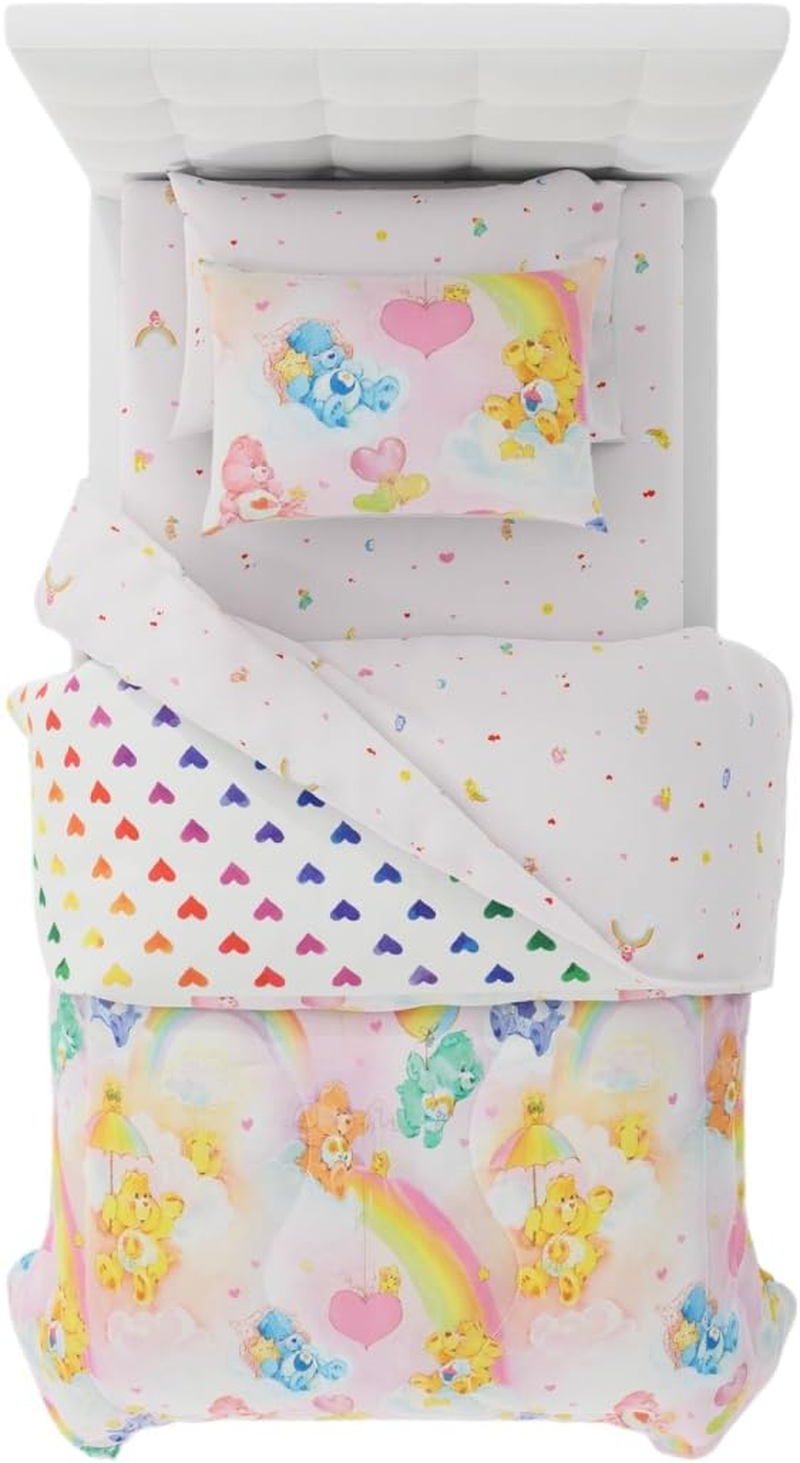 Franco Collectibles Care Bears Classic Retro Rainbow Bedding 5 Piece Super Soft Comforter and Sheet Set with Sham, Twin, (100% Official Licensed Product) image number 3