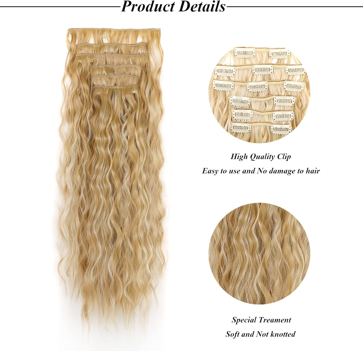 Cybelleza 50 Cm Clip-In Hair Extensions, Hairpiece like Real Hair, 6 Wefts, Wavy Cheap Hair Thickening, Curly, Wavy Curly Hair Extension, Synthetic Hair, Natural Blonde & Bleach Blonde image number 5
