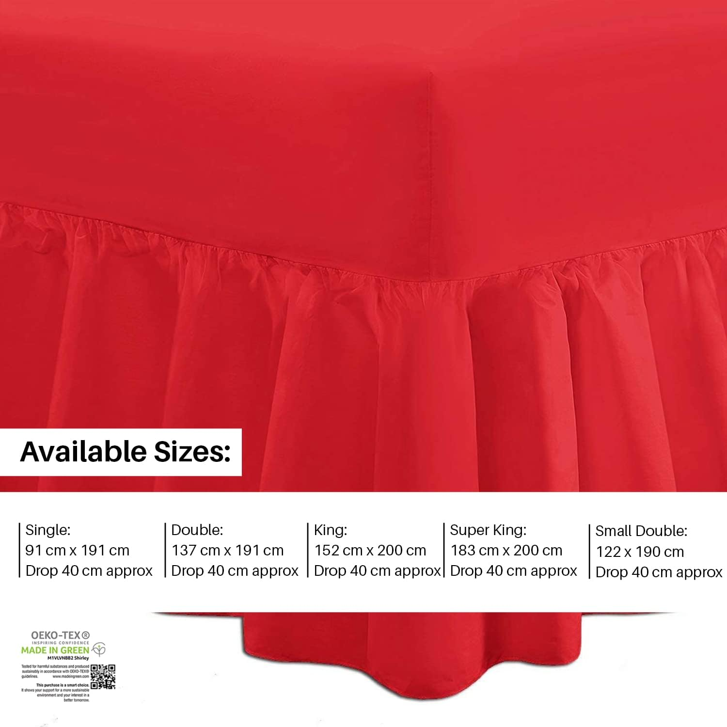 Divine Textiles Luxury Extra Deep Frilled Valance Fitted Sheets, King - Red image number 2