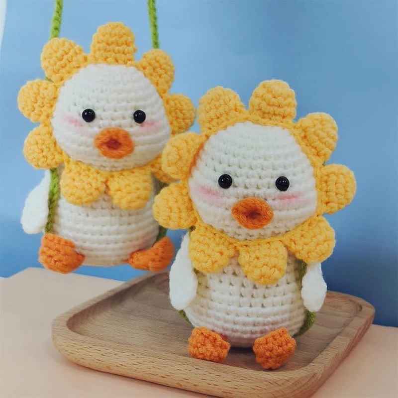 Crocheted Cute Swing Duck Rearview Mirror Hanging Ornament, Pendant for Car Interior Decor, Lucky Accessories (Handmade) image number 3