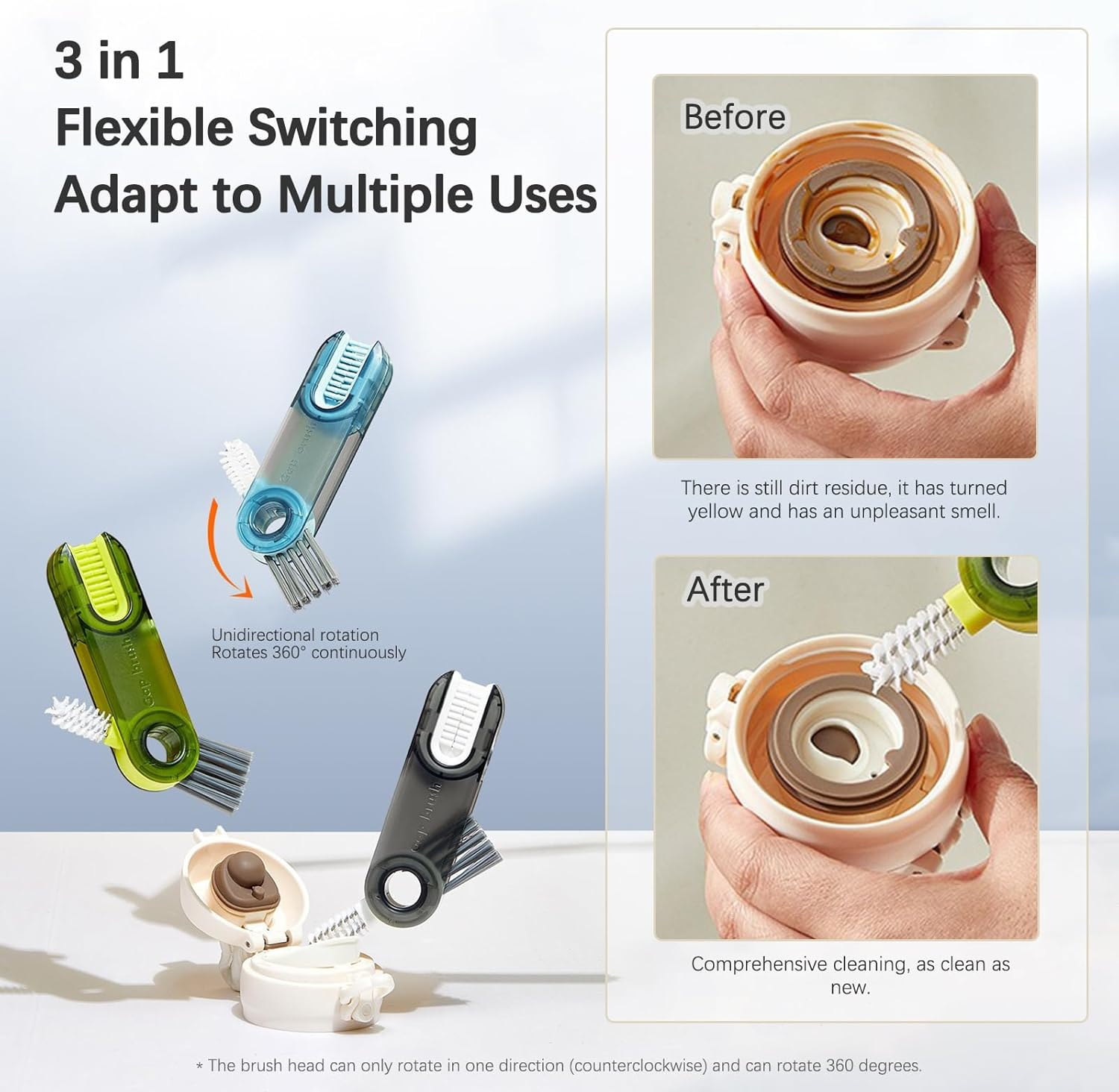 3Pcs 3 in 1 Multifunctional Cup Cleaning Brush - All in One Straw Cleaner and Detail Brush Set, Effective Brush Cleaner and Bottle Cleaner Tools for Home Kitchen Use image number 3