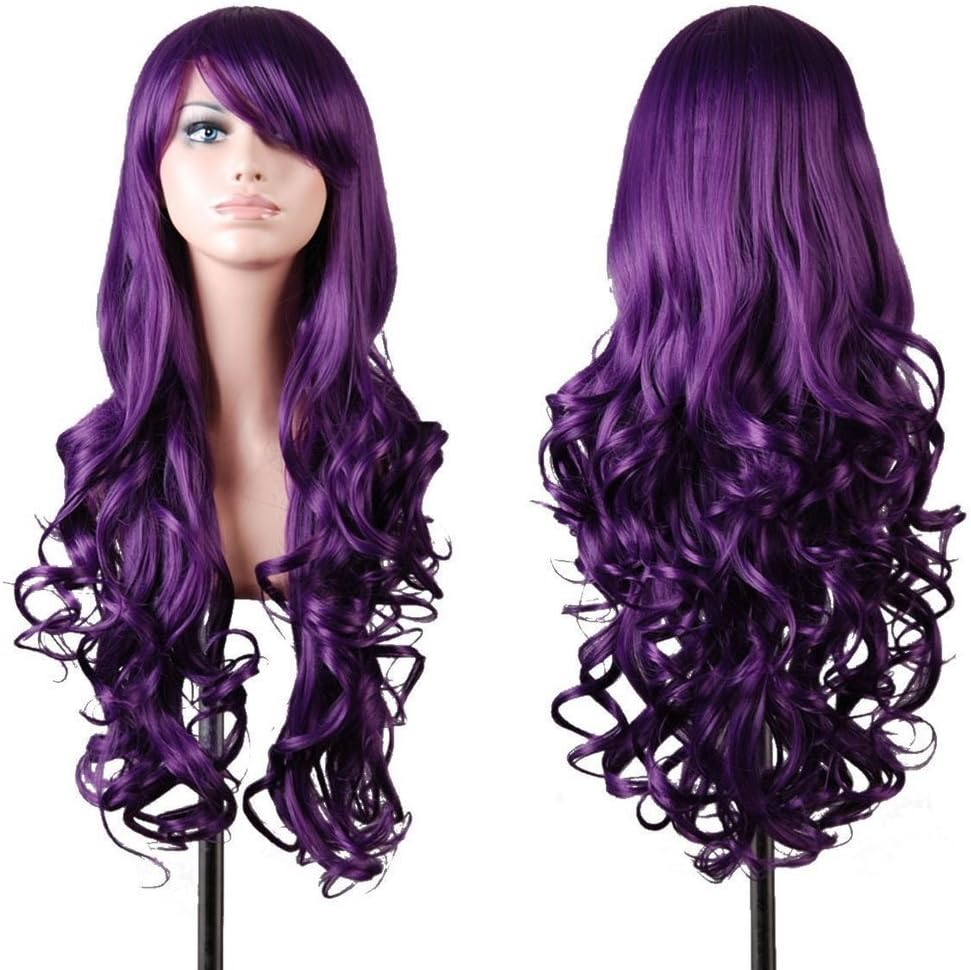 (Dark Purple) - Emaxdesign Wigs 80Cm 32" High Quality Women'S Cosplay Wig Long Full Spiral Curly Wavy Heat Resistant Fashion Glamour Hairpiece with Free Wig Cap (Colour: Dark Purple) image number 4