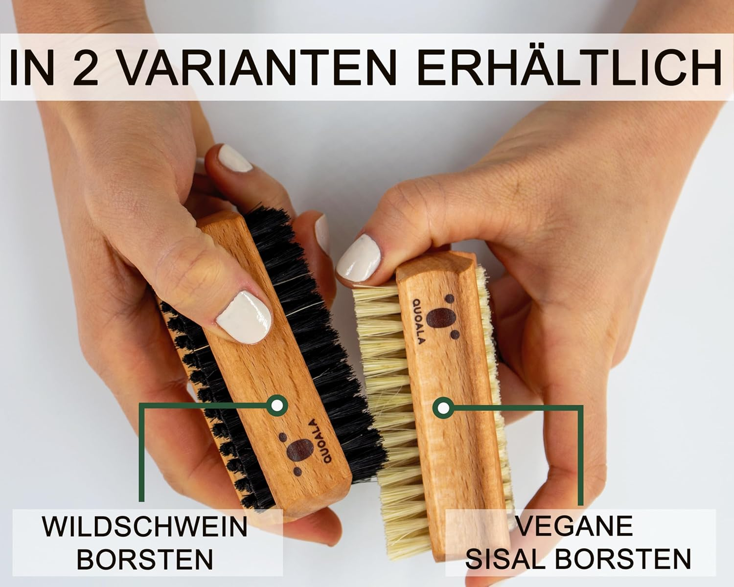QUOALA Double-Sided Hand & Nail Brush Made of FSC Beech Wood with - for Deep Cleaning, Manicure, Pedicure - Environmentally Friendly, Ergonomic - Made in Germany by QUOALA (Sisal Bristles/Vegan) image number 2