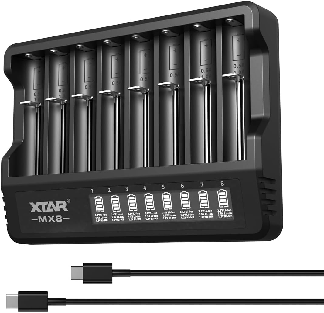 XTAR MX8 8 Bay Universal Battery Charger,Aaa/Aa Intelligent Charger with LCD Display for Rechargeable Batteries 3.7V Li-Ion 21700/18650/16340/14500 & 1.2V Nimh 1.5V Li-Ion AA AAA(MX8) image number 5