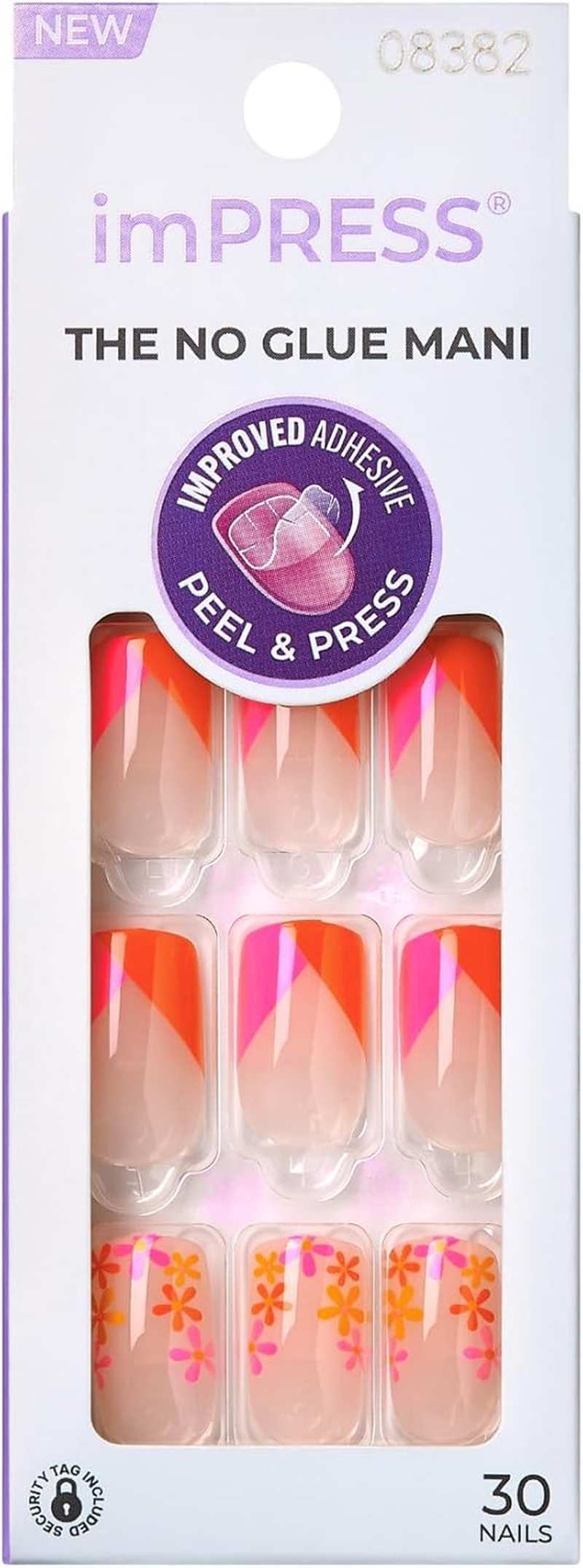 KISS Impress No Glue Mani 30 Pcs Press on Nails, Medium Coffin Design Nail, Red & Pink Flower Print, Simple Peel & Press Easy Apply, Hassel-Free Removal, Essential Tools Included image number 3