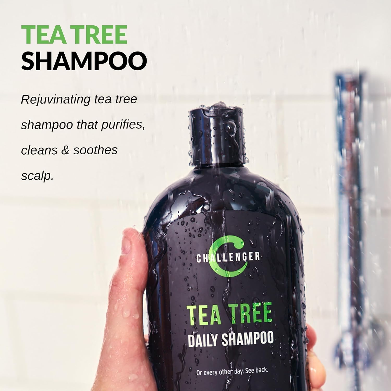 (1 Bottle - 470Ml) - New Tea Tree Shampoo by Challenger - 470Ml - Premium Ingredients - Argan Oil, Biotin, Keratin, Vitamin C, Vitamin D, Protein, & No Sulphates or Artificial Colours. (2-3 Month Supply) image number 2