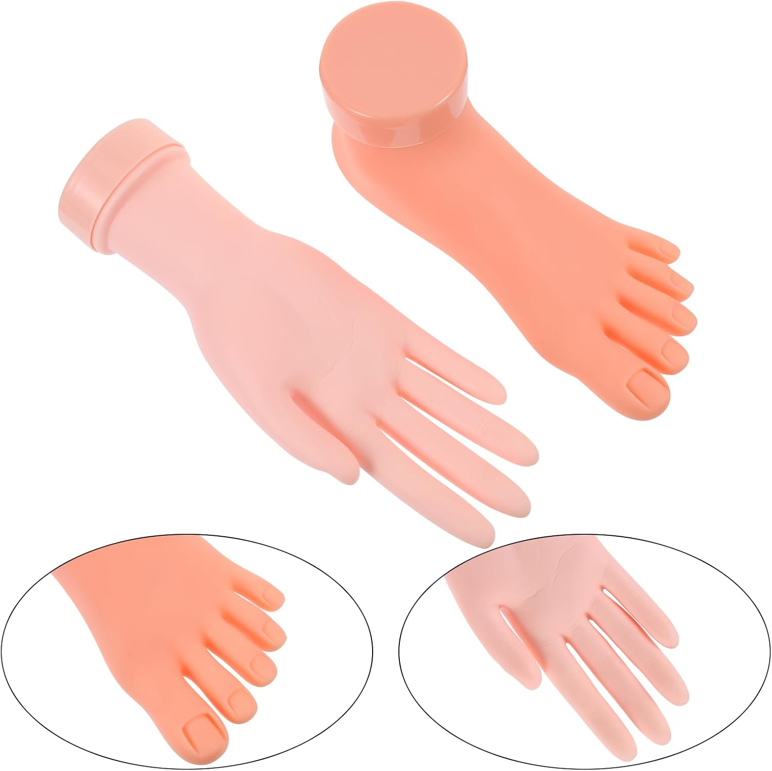 Beaupretty 2Pcs Nail Practice Hand Foot Model Fake Hand Flexible Bendable Mannequin Hand Foot Model Fake Left Hand Foot Manicure Practice for Nails Bendable Tool