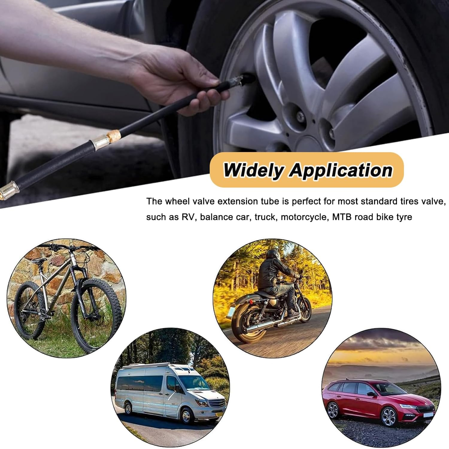 2 Pieces Tire Valve Extension Adapter, 160Mm Flexible Rubber Tyre Valve Extension Hose with Valve Cap, Tire Repair Tool for Car, RV, Motorcycle, Truck and MTB Road Bike image number 3