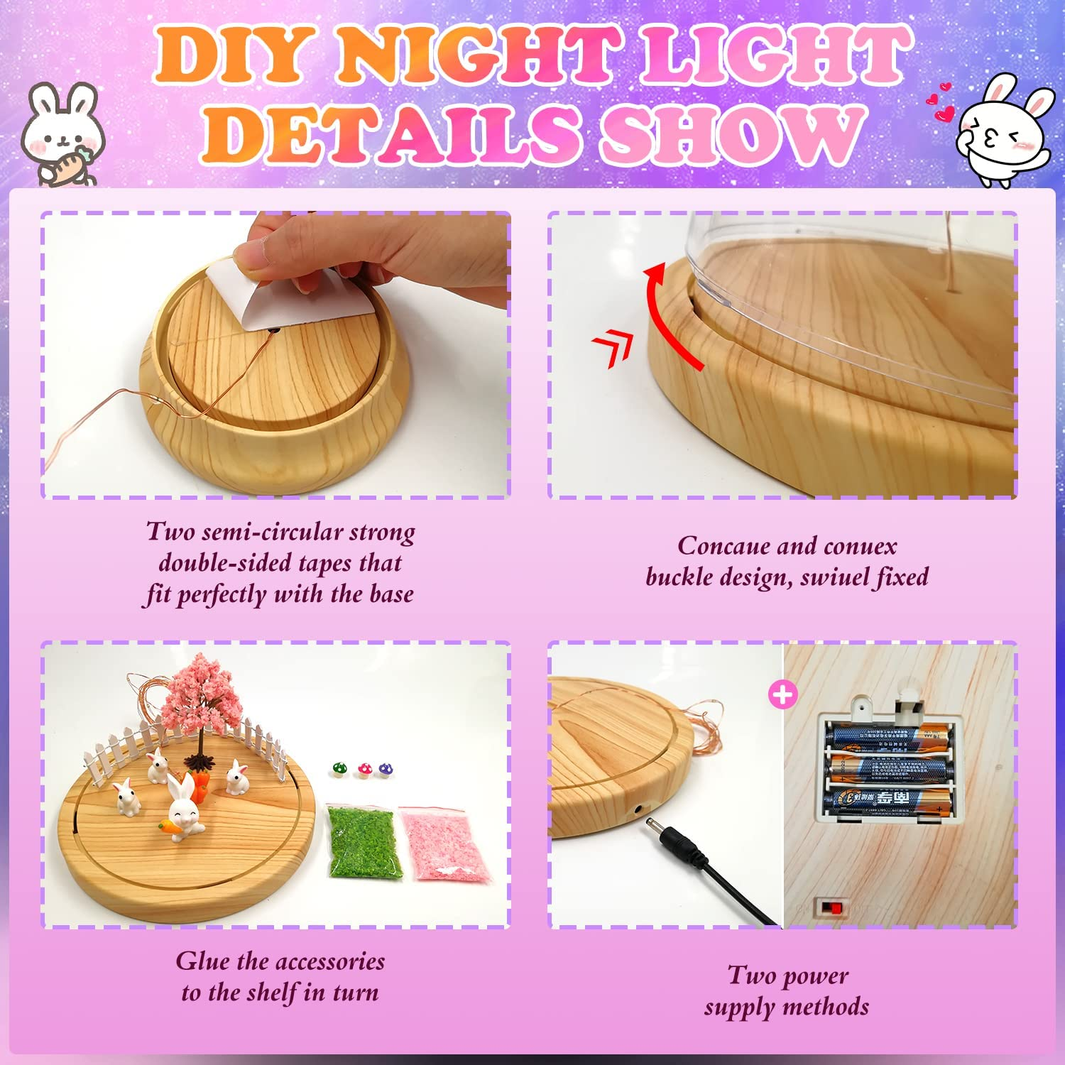 Make Your Own Night Light, Rabbit DIY Kits for Girls Creative Magic Night Light USB Upgrade Edition Bunny Toys, Arts and Crafts Lamp Project for Girls, Gifts for 4 5 6 7 8 9 10 Year Old Girl image number 4