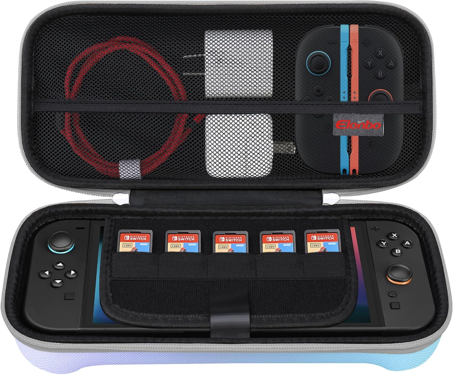 Elonbo Carrying Case for Nintendo Switch 2 (2025), Switch 2 Games Controller Grip Hard Travel Bag, Game Player Organizer Holder, Mesh Pocket Fits Joy-Con Cables, Black