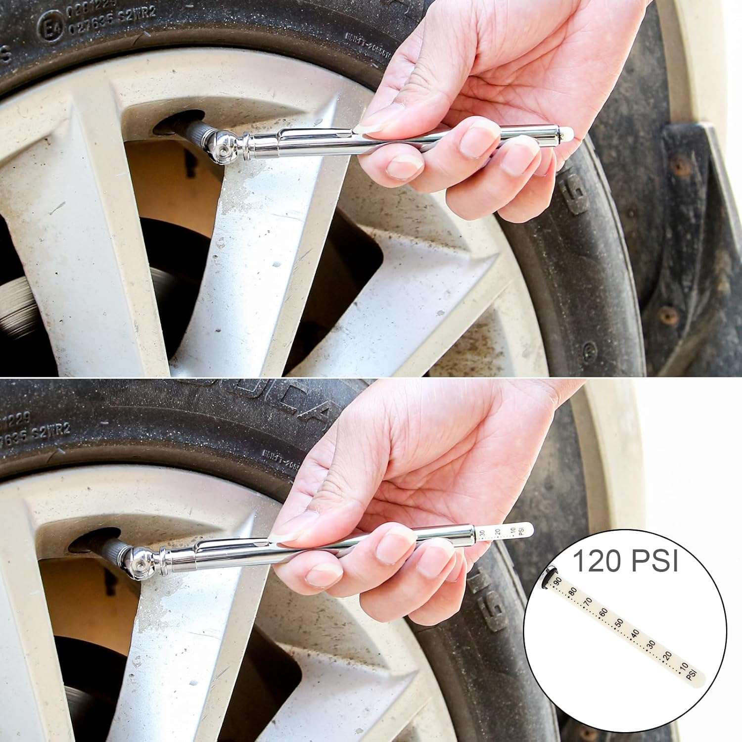 Windance 5 Pack Pencil Tire Pressure Gauge, 10-100PSI Heavy Duty Pencil Tire Pressure Gauge Stainless Steel Tyre Barometer Tools for Vehicles Truck Car RV ATV Motorcycle (Chrome) image number 4