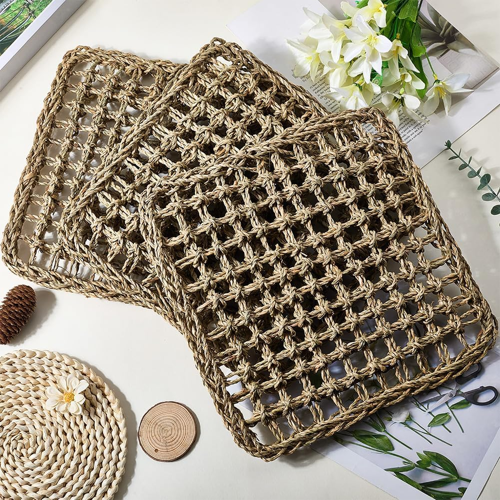 GORGECRAFT Pack of 3 Seagrass Bird Mats for Parrots Parakeets Natural Grass Woven Net Climbing Rope Ladder Hammock Cage Accessories for Lovebirds Budgies Cockatiels Pigeons image number 3