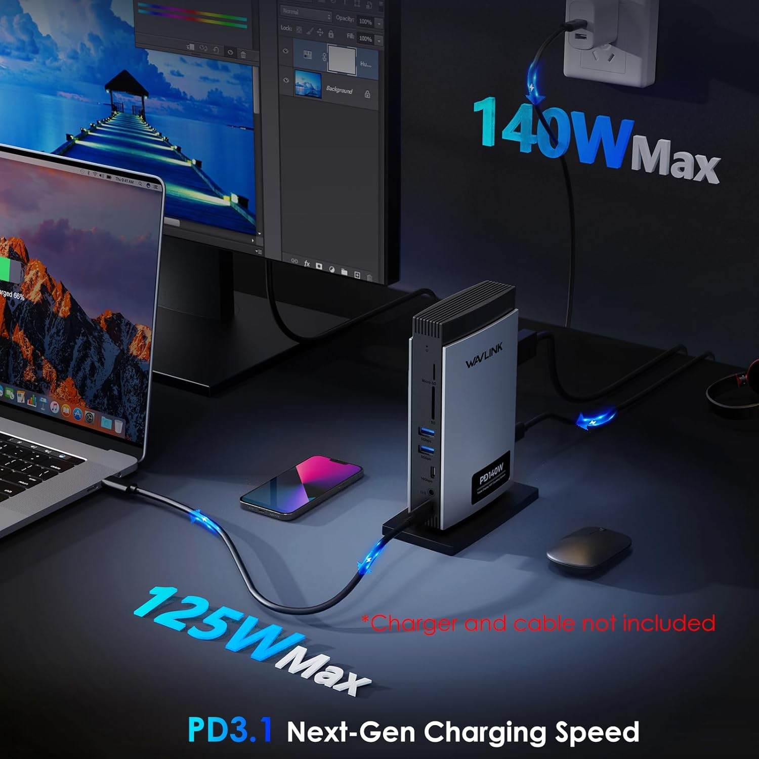 WAVLINK Laptop Docking Station 3 Monitors, 11 in 1 USB C Docking Station with PD3.1 140W Charging, Dual 8K HDMI + 8K Displayport, 5 USB-C/USB-A Ports, SD/TF Slot, Audio/Mic, RJ45 Ethernet image number 1