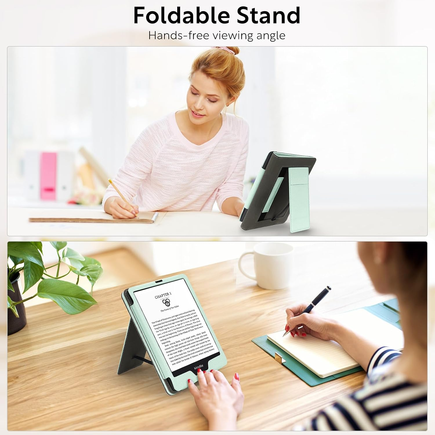 Slim Case for 7"/6.8" Kindle Paperwhite with Hand Strap(12Th/11Th Gen 2024/2021) and Kindle Colorsoft Signature Edition,Stand Cover and Card Slot,Premium PU Sleeve with Auto Wake/Sleep,Agave Green image number 4