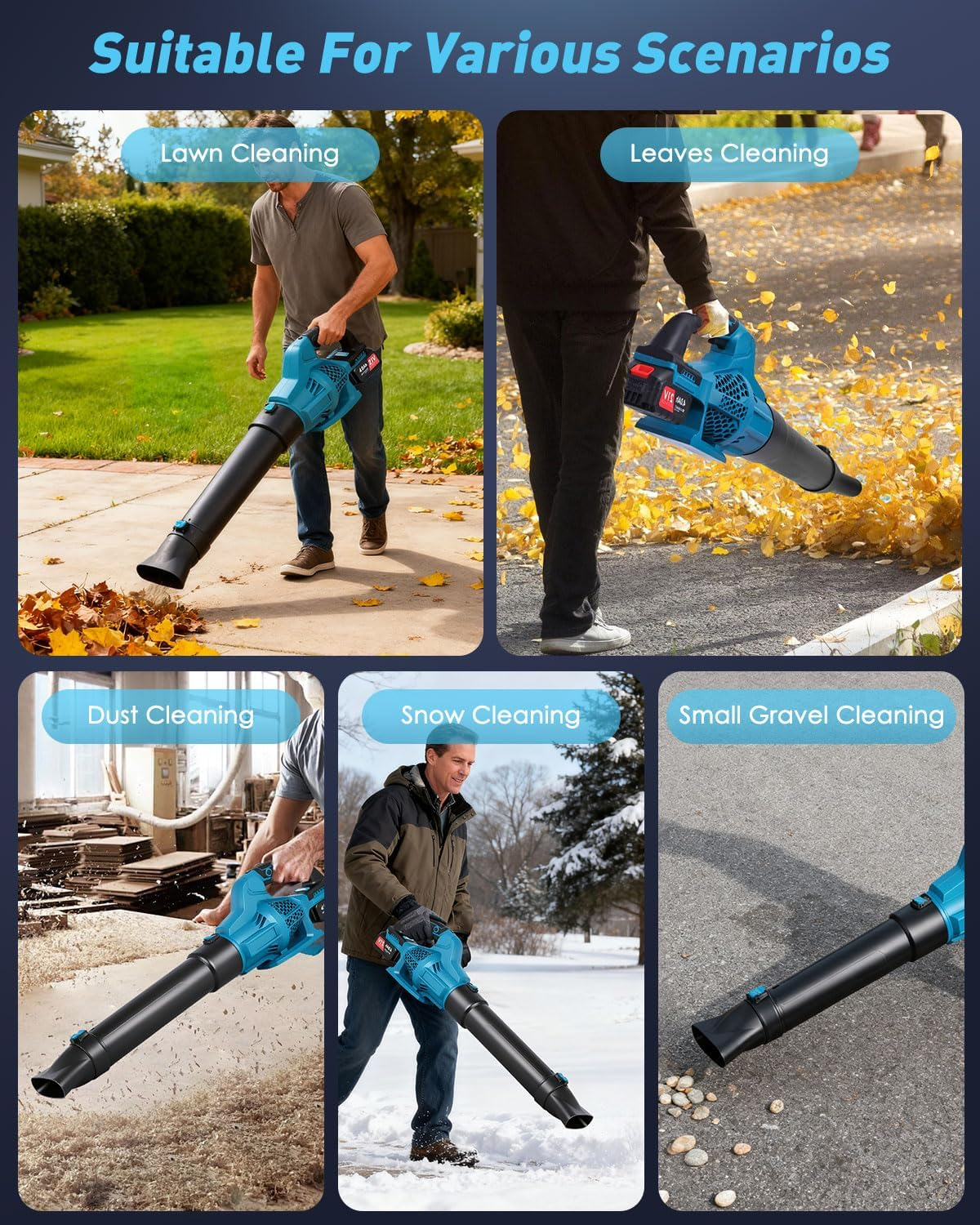 Leaf Blower, 6 Speed Adjustable Mode Detachable Leaf Blower Cordless with 2 2000Mah Batteries and Charger for Lawn Care Blowing Leaves Dust Snow, Blue image number 1