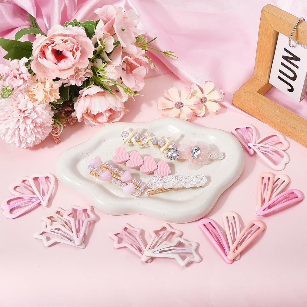SOFPLATE Pack of 23 Hair Clips with Star Press Stud Metal Pink Hair Clips Colourful Aesthetic Heart Shape Teardrop Shape Elegant Decorative Headpiece Alligator Hair Pins Accessories for Long Short image number 1