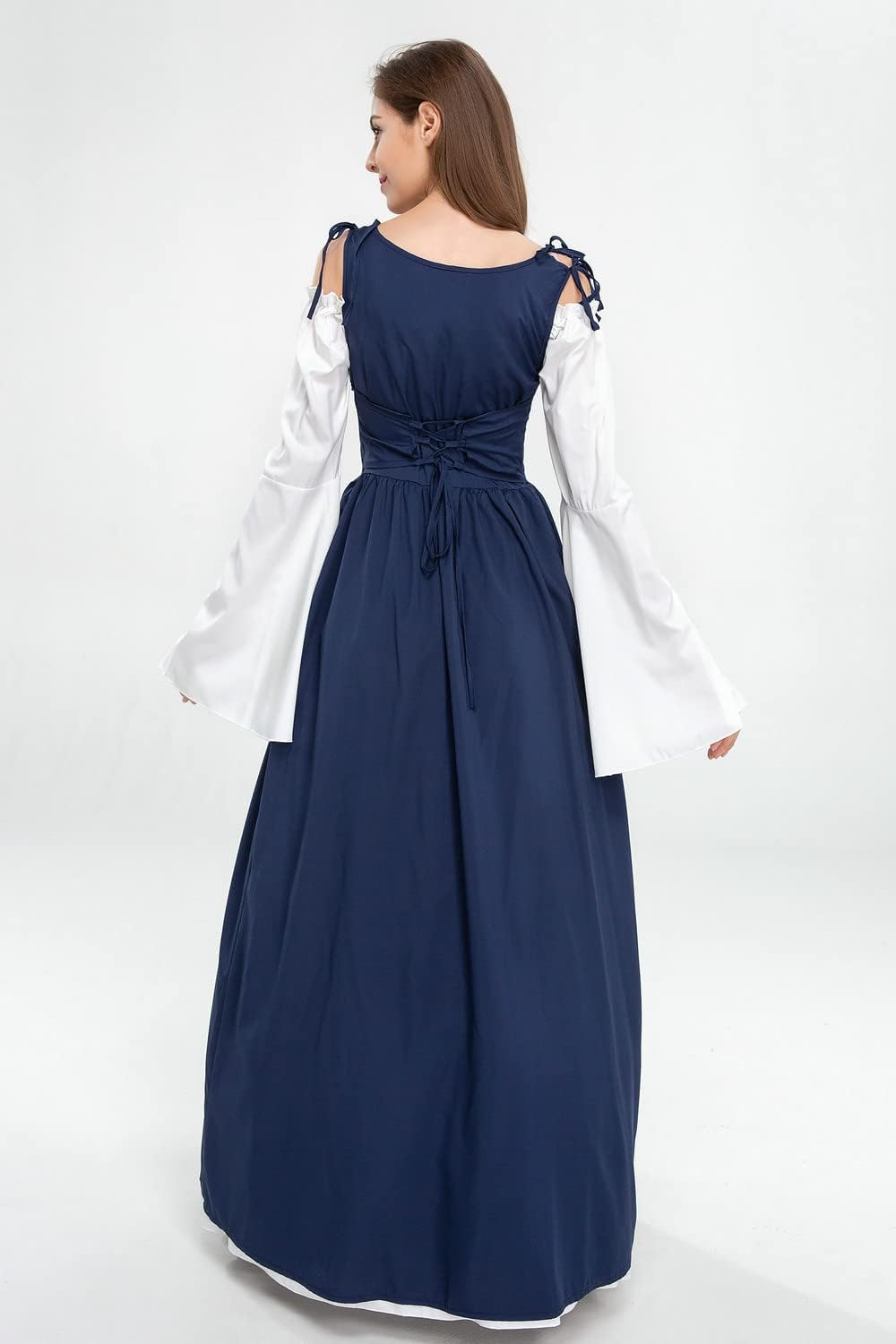 AUTOWT Renaissance Costumes for Women, Fairy Gothic Gown Chemise Peasant over Dresses, Medieval Irish over Dress, Trumpet Long Sleeve Chemise Boho Outfit for Halloween Cosplay Party Lady Maxi image number 5