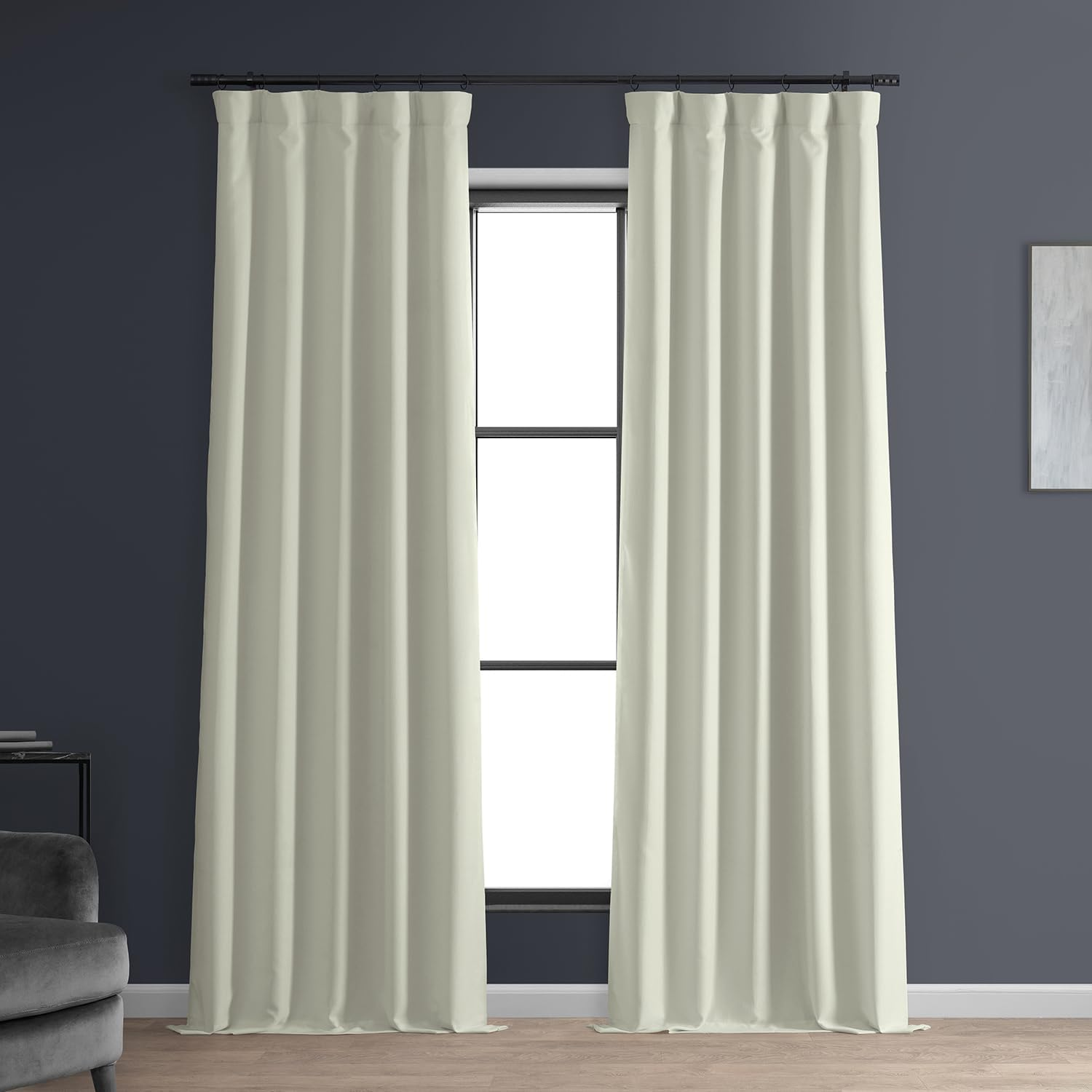 HPD HALF PRICE DRAPES Solid Thermal Insulated Blackout Curtains for Bedroom 108 Inches Long Curtain (1 Panel) Signature Blackout Linen Window Curtains for Living Room, 50W X 108L, Excursion Ivory
