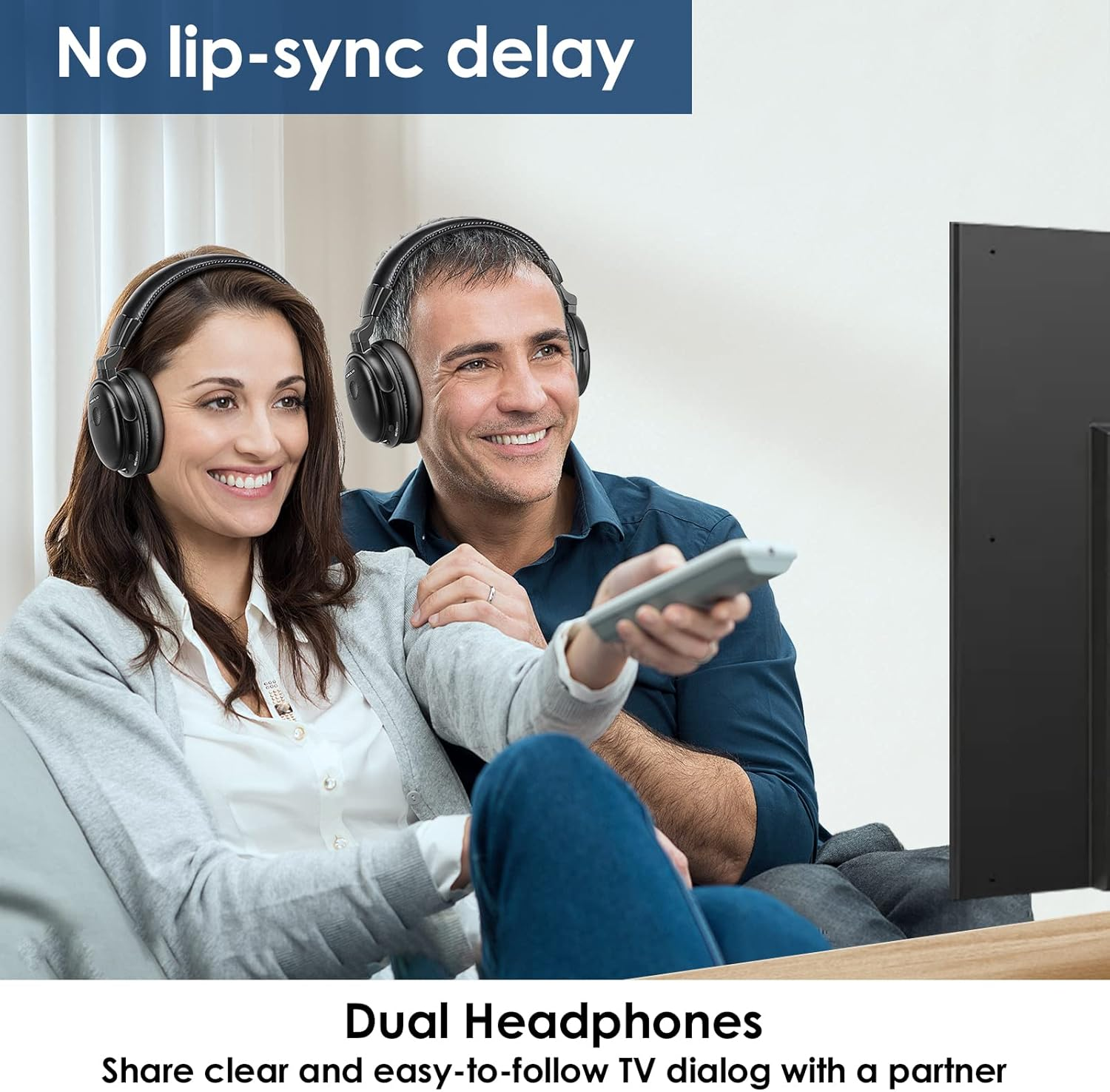SIMOLIO Dual Wireless Headphones for TV with Transmitter Charging Station, Digital Wireless Headphones for Tvs with Clear Dialogue, Replacement Battery, Audio Bypass, 2.4G (No Bluetooth) TV Headphones image number 5