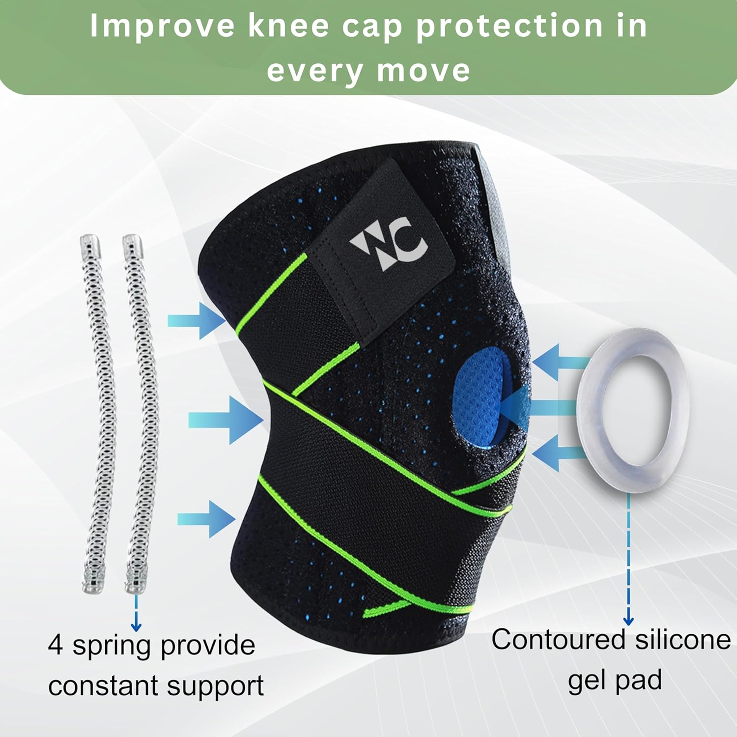 Wonder Care Knee Brace for Men/Women with Patella Gel Pads & Anti-Slip Silicone Strip Support Best Knee Brace for Pain, Knee Brace with Side Stabilizers, Adjustable Patella Compression Knee Support image number 3
