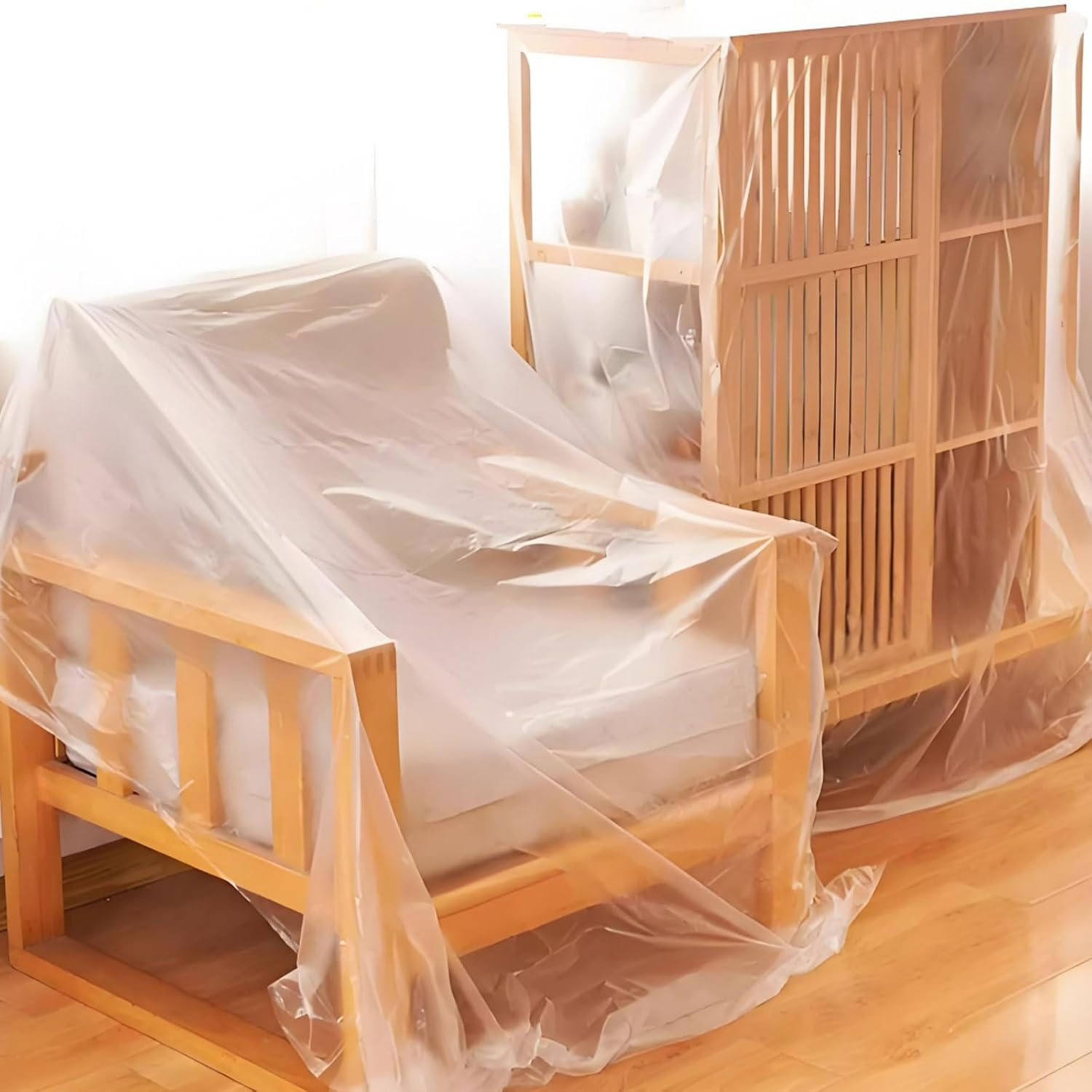 RUIFEN Disposable Furniture Dust Cover, 8.5Ft X 8.5Ft Plastic Film, 20 Sheets per Pack, for Home Decor, Sofa Bed Mattress Protector, Waterproof Transparent Dust Cover image number 2