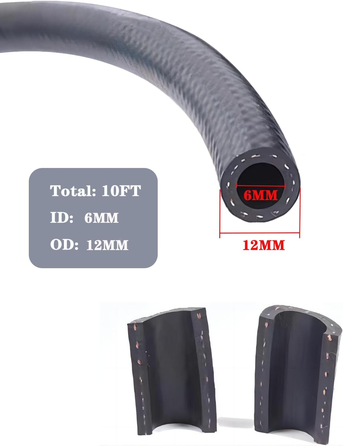 Fuel Line 6Mm ID NBR Fuel Line Hose 6AN Push on Hose for Small Engine 10 Feet image number 3