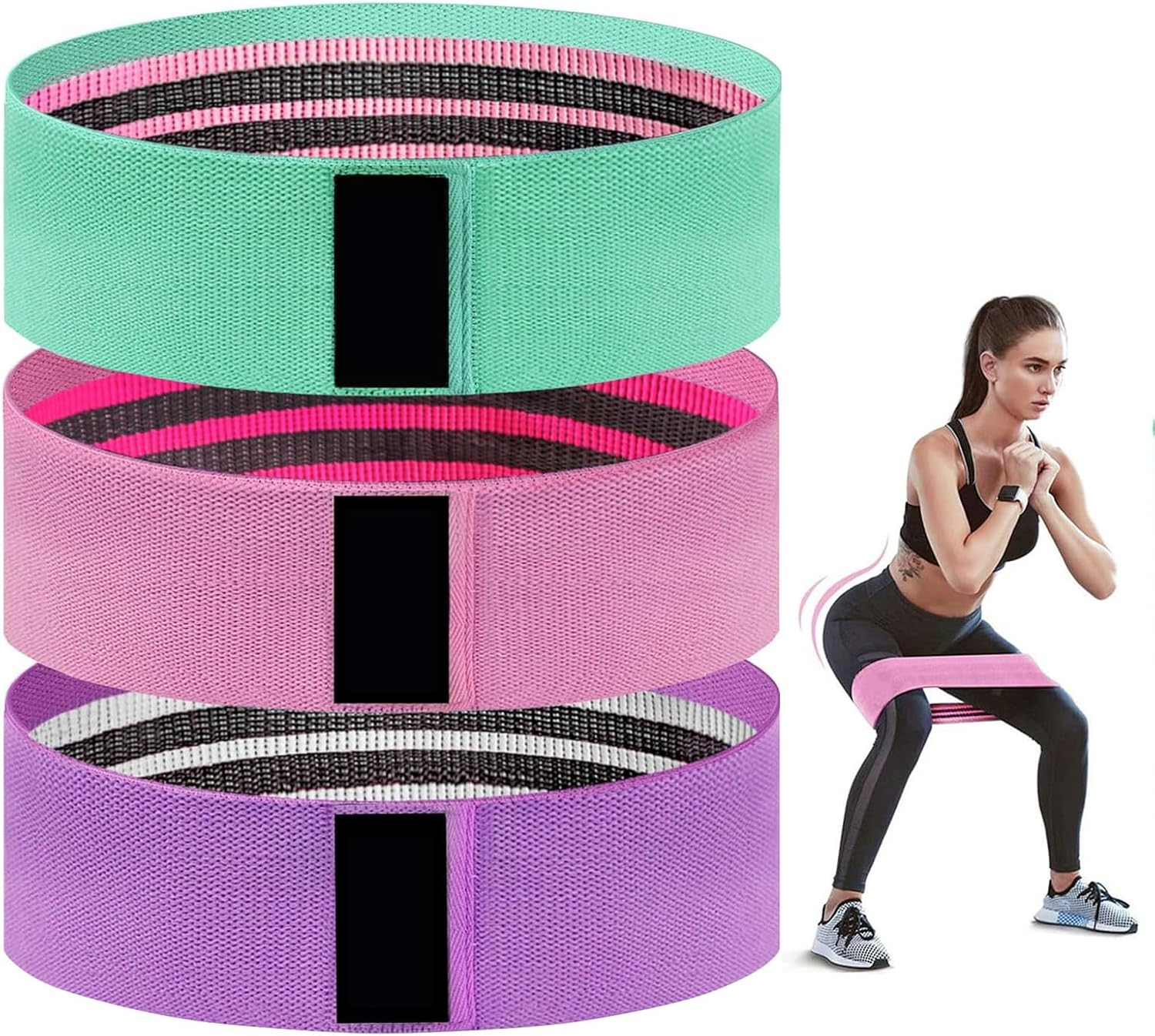 3Pcs Non-Slip Fabric Resistance Bands for Working Out, Loop Exercise Bands for Booty Leg, Butt, Glute, Stretch Workout Bands for Women & Men, Hip Elastic Bands for Home Gym Fitness, Yoga, Pilates image number 1