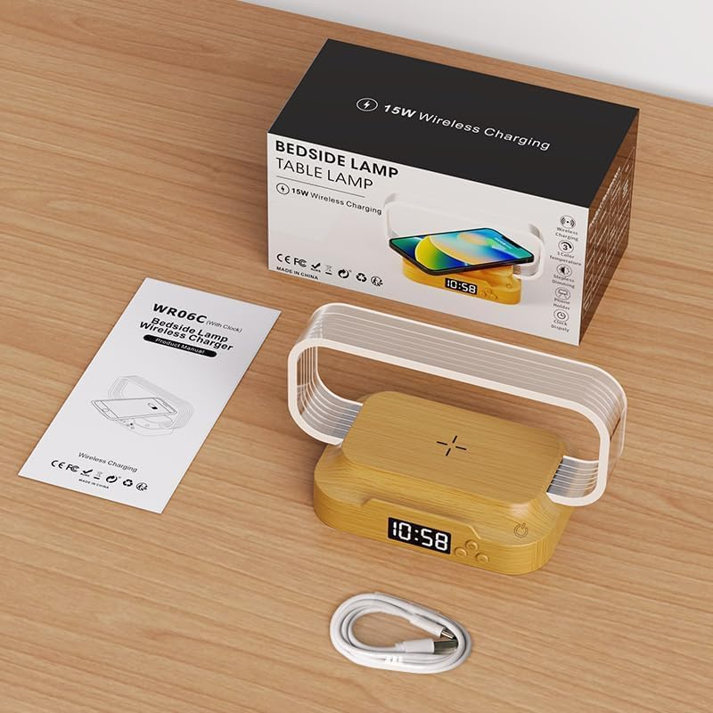 Haygem 15Wfast Wireless Charger Compact Table Lamp, Infinitely Dimmable, 3-Position Color Temperature, Clock Night Light, Use Bedroom, Office and Living Room Touch Bedside Lamp. image number 4