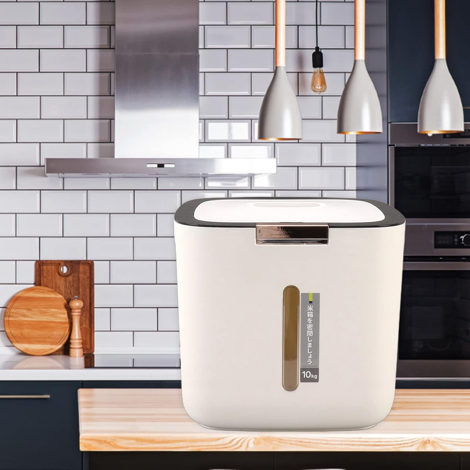 Airtight Rice Storage Container 22.0Lb Capacity Food Grade PP Thickened Sealed Grain Storage Drum with Measuring Cup and Lid - Kitchen Storage & Organisation (Black) image number 5