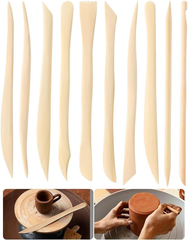 NYGHMY 10 PCS Wooden Clay Pottery Play Dough Modeling Tools, Double-Ended Pottery Clay Carving Tools for Carving, Shaping, Embossing, Smoothing, Cutting, Detailing image number 4