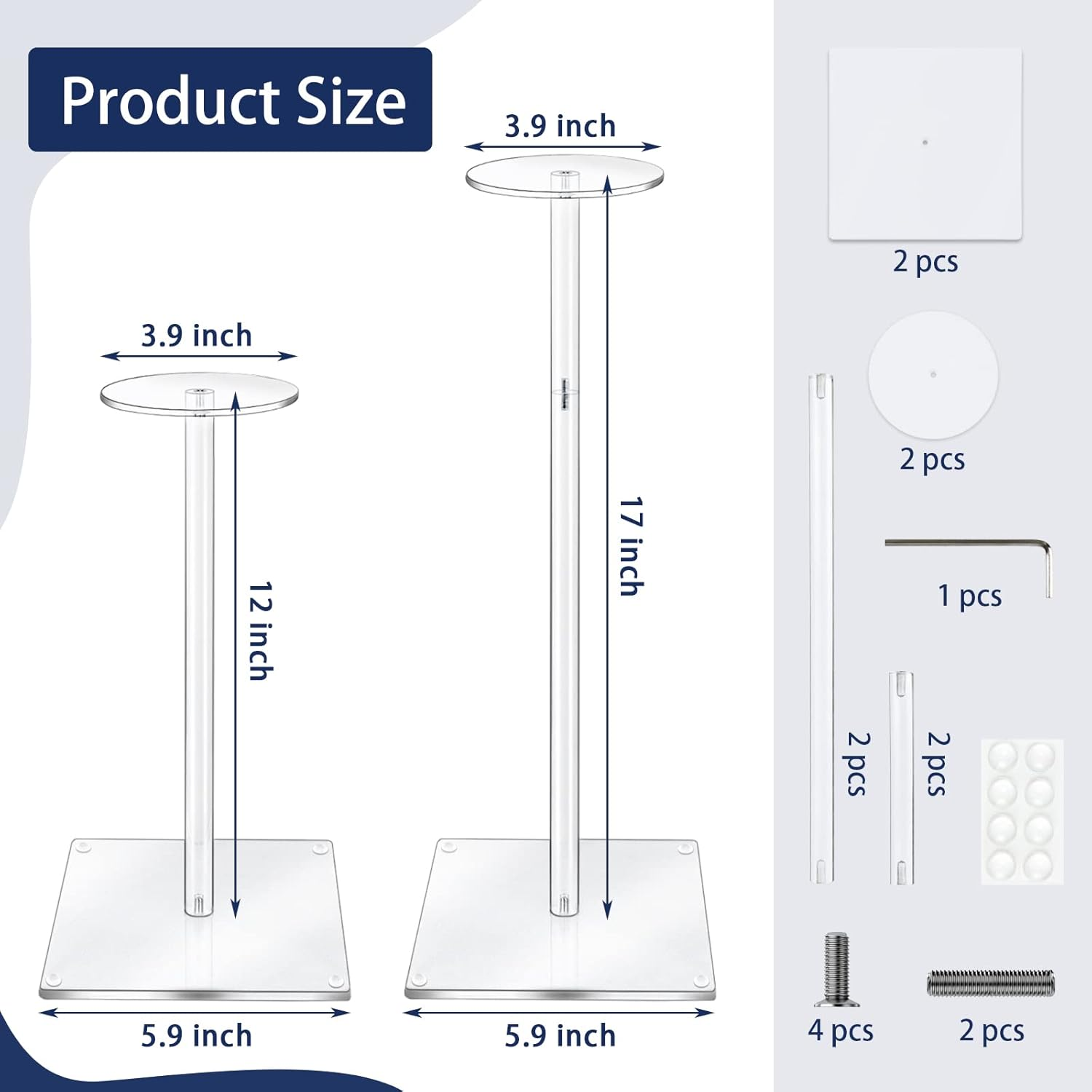 Acrylic Hat Stand and Wig Display Rack, 2Pcs 17" Clear Hat Stands for Display, Adjustable Height Hat Holder, Square Barbell Base Display, Hat Rack Stand for Display Jewelry Watch Helmets image number 5