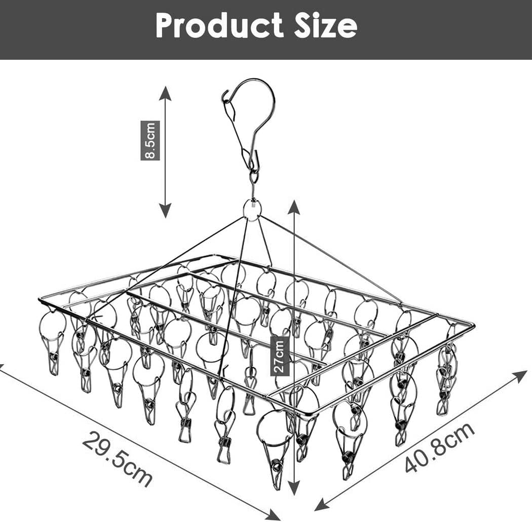 Clothes Drying Rack, 50 Clips Large Stainless Steel Laundry Clothesline Hanging Rack Drying Clothes Hanger Clothespins Windproof Pegs Hook for Drying/Socks/Underwear/Clothes/Towels (50) image number 1