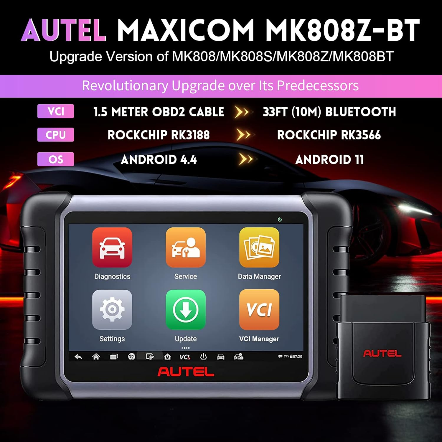 Autel Scanner Maxicom Mk808Z-Bt(Same as MK808BT PRO), Android 11 Based Bi-Directional Control Scan Tool Upgraded of MK808BT/MK808S/MX808, 28+ Services, Compatible with BT506/MV108S (Original) image number 2