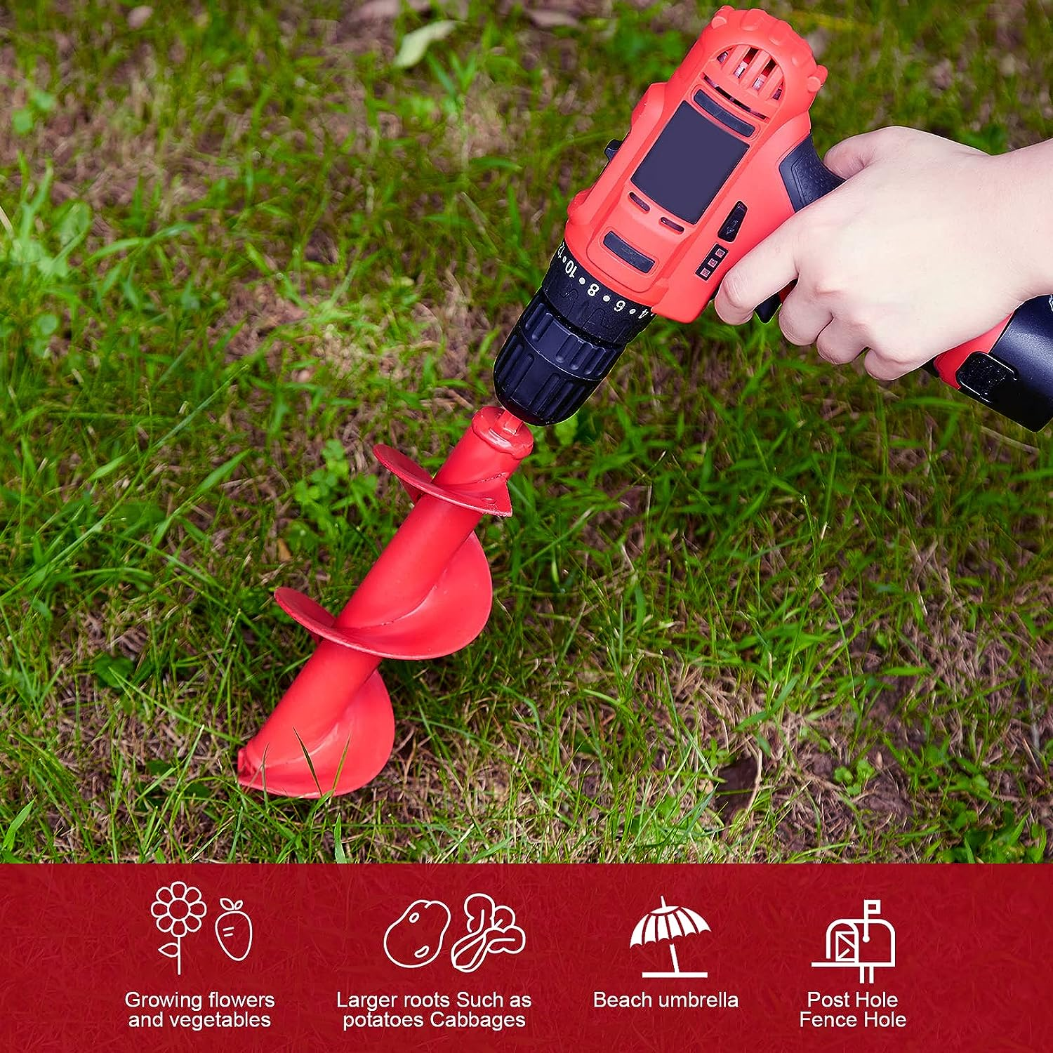 Fixm Auger Drill Bit for Planting Garden Auger Spiral Drill Bulb Digger Planter Tool for Sand/Wet/Dry Soil, 3.14 * 9.84 Inches and 1.57 * 17.71 Inches image number 2