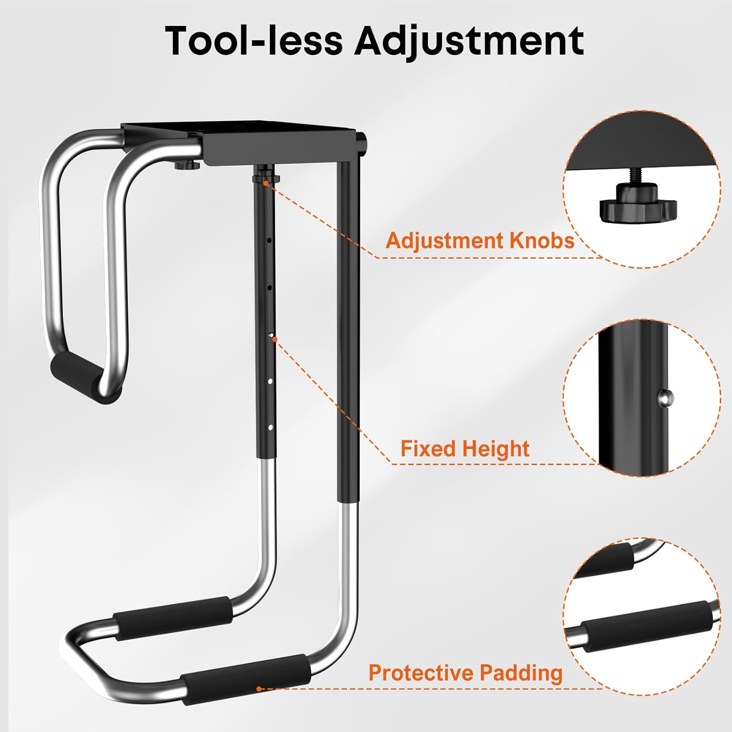 Heavy Duty Adjustable Under-Desk PC Mount Fits Most Computer Cases, Computer Case Holder with Protective Padding, Good Air Circulation, Supports up to 30 Kg, Black image number 4